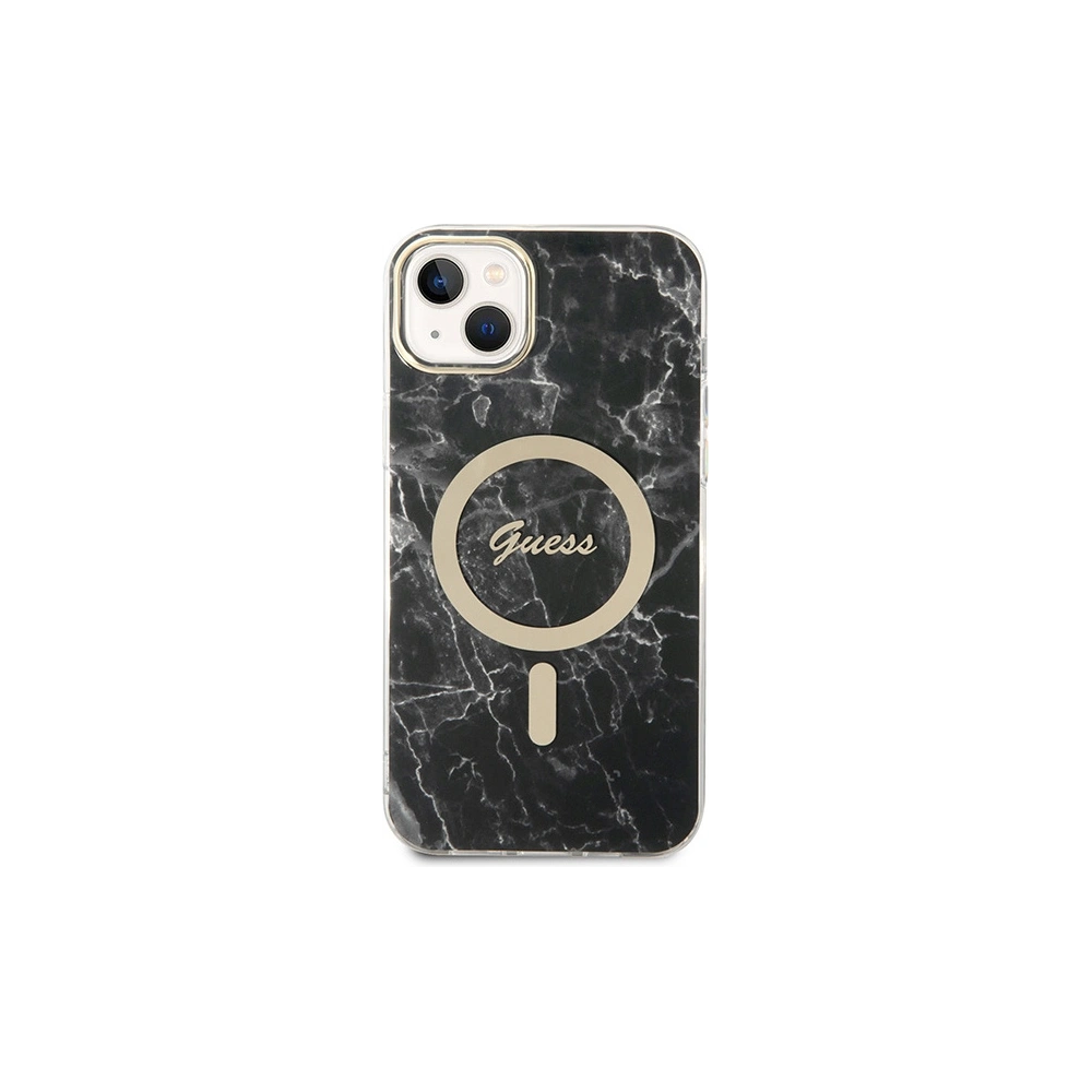 Hurtownia GSM - Set Guess husă + încărcător wireless GUBPP14SHMEACSK Apple iPhone 14 negru/black hard case Marble MagSafe - GUE2310 - {ean13} - Hurt