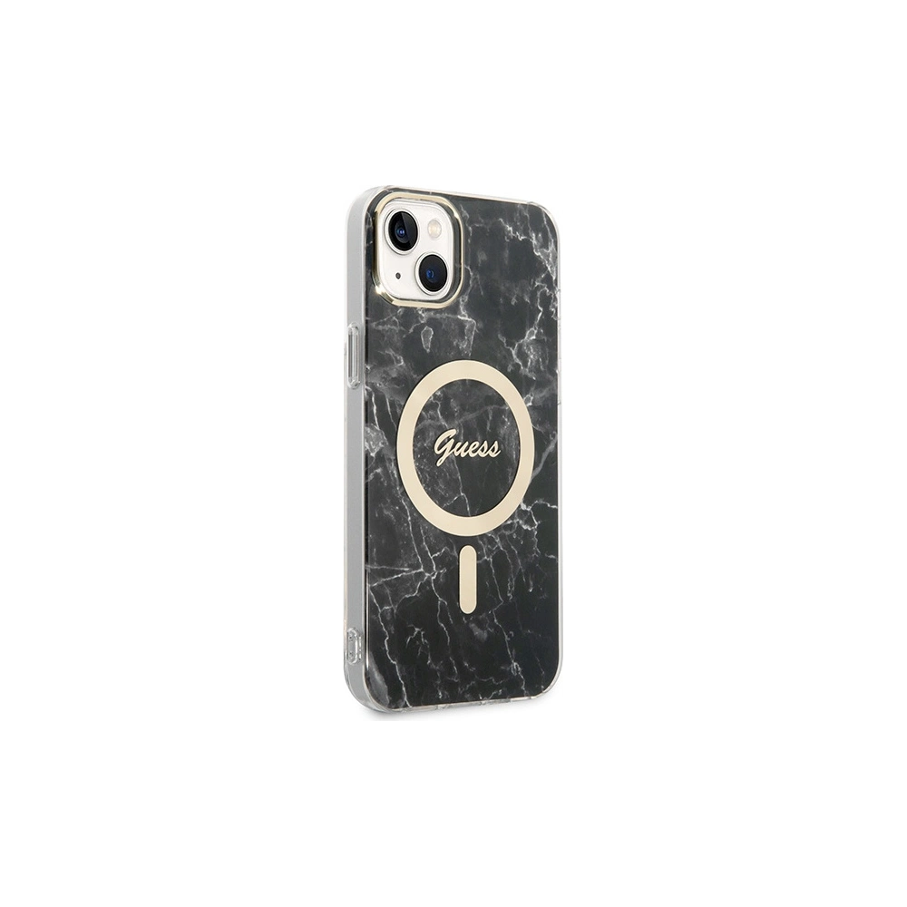 Hurtownia GSM - Set Guess husă + încărcător wireless GUBPP14SHMEACSK Apple iPhone 14 negru/black hard case Marble MagSafe - GUE2310 - {ean13} - Hurt