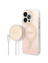 Set Guess husă + încărcător wireless GUBPP14XH4EACSP Apple iPhone 14 Pro Max roz/pink hard case 4G Print MagSafe