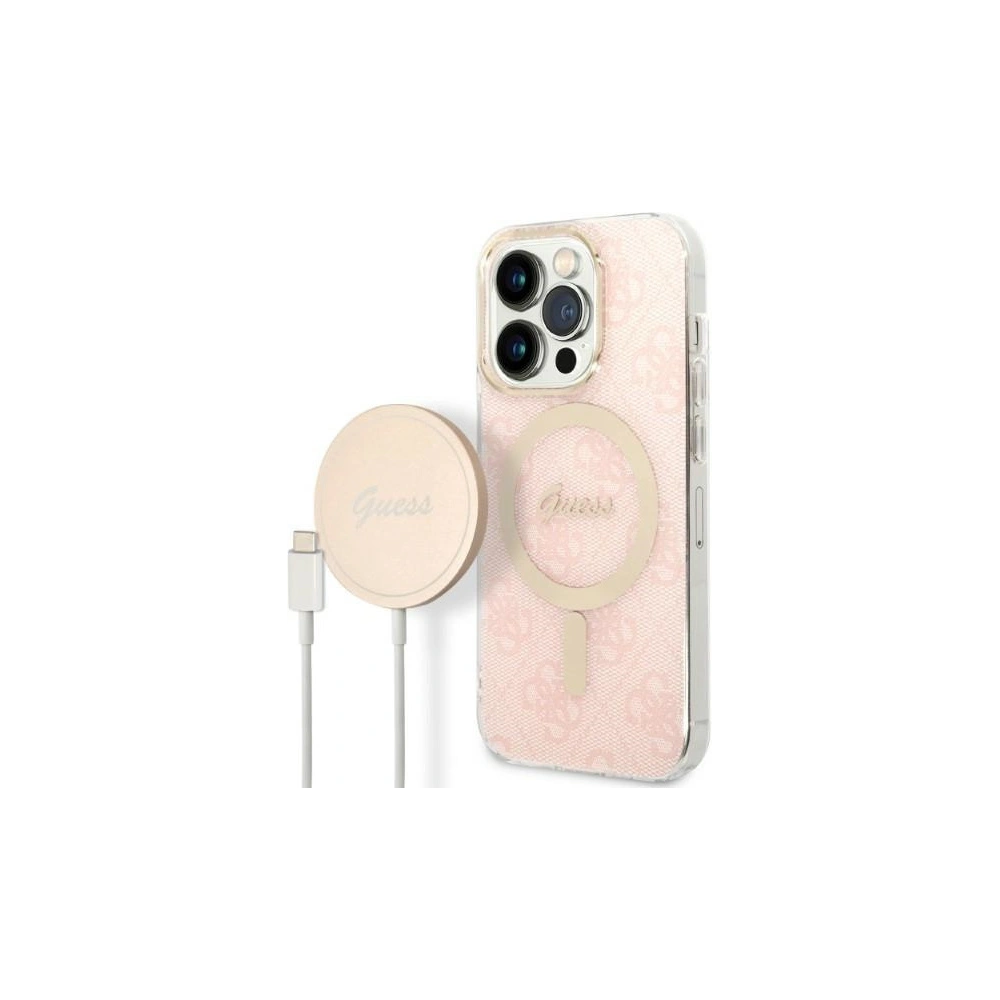 Hurtownia GSM - Sada Guess pouzdro + bezdrátová nabíječka GUBPP14XH4EACSP Apple iPhone 14 Pro Max růžová/pink tvrdý kryt 4G Print MagSafe - GUE2313 - {ean13} - Hurt