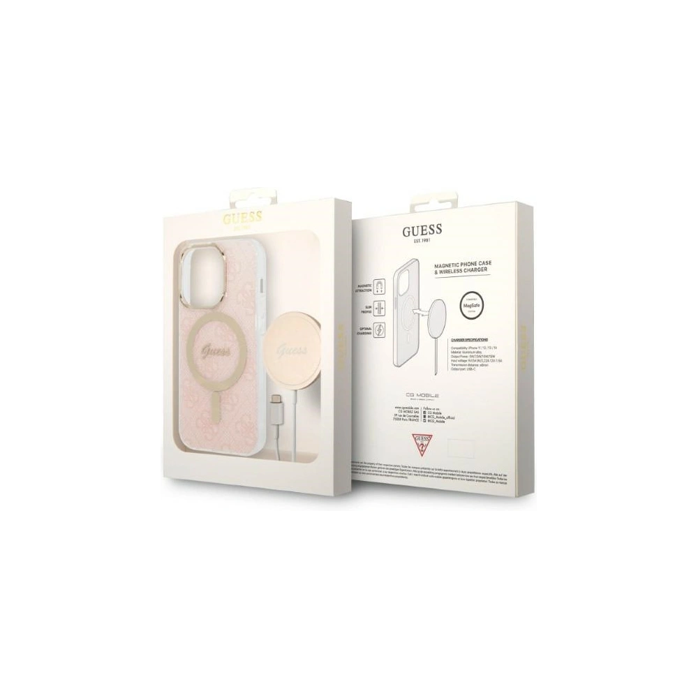 Hurtownia GSM - Sada Guess pouzdro + bezdrátová nabíječka GUBPP14XH4EACSP Apple iPhone 14 Pro Max růžová/pink tvrdý kryt 4G Print MagSafe - GUE2313 - {ean13} - Hurt