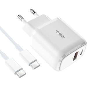 Netzteil Tech-Protect C20W 2-Port Netzwerk-Ladegerät PD 20W QC 3.0 + USB-C Kabel Weiß