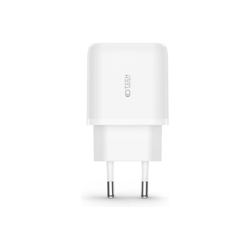 Hurtownia GSM - Încărcător de rețea Tech-Protect C20W Încărcător de rețea cu 2 porturi PD 20W QC 3.0 + Cablu USB-C Alb - THP1621 - {ean13} - Hurt