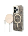 Set Guess husă + încărcător wireless GUBPP14XH4EACSW Apple iPhone 14 Pro Max maro/brown hard case 4G Print MagSafe