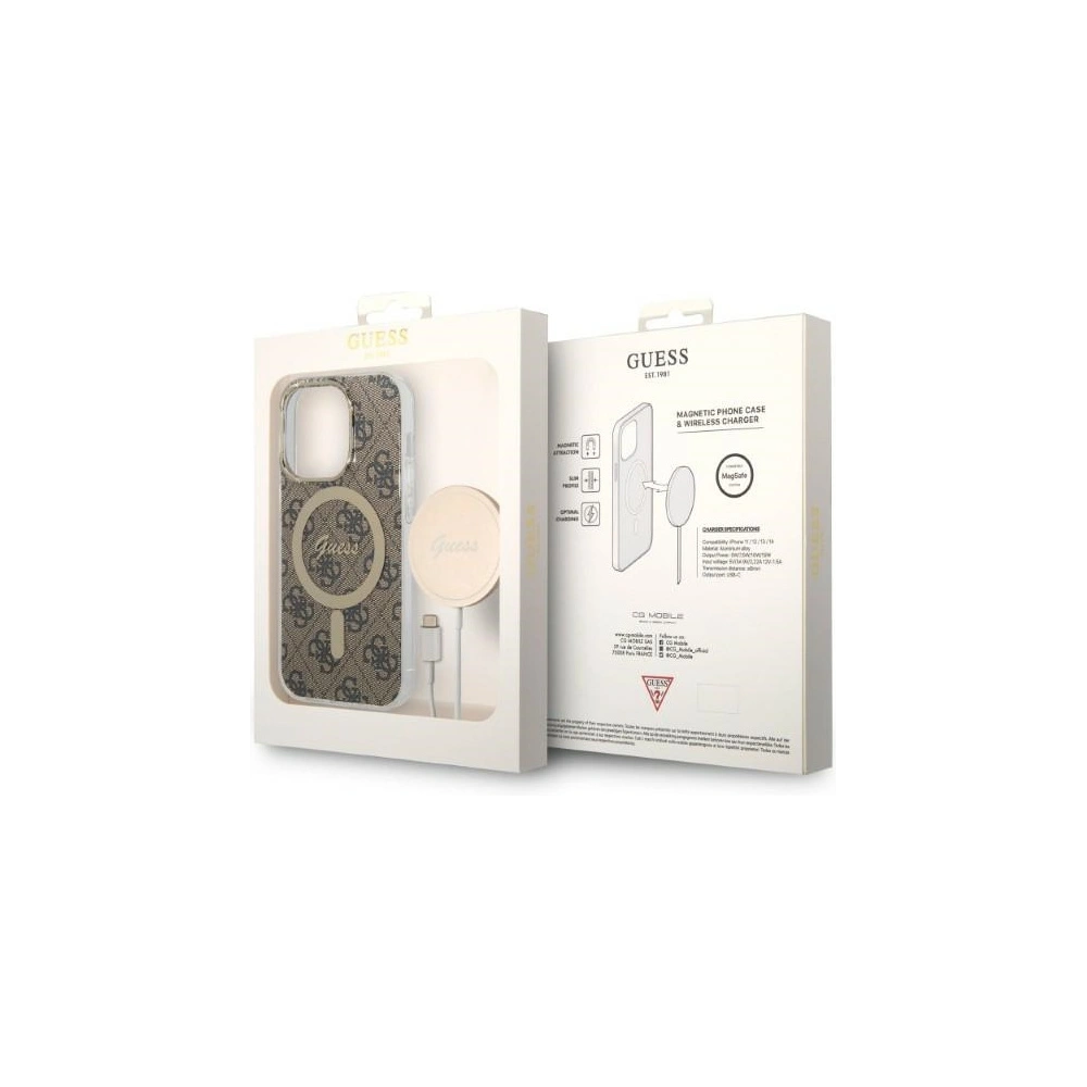 Hurtownia GSM - Set Guess husă + încărcător wireless GUBPP14XH4EACSW Apple iPhone 14 Pro Max maro/brown hard case 4G Print MagSafe - GUE2314 - {ean13} - Hurt