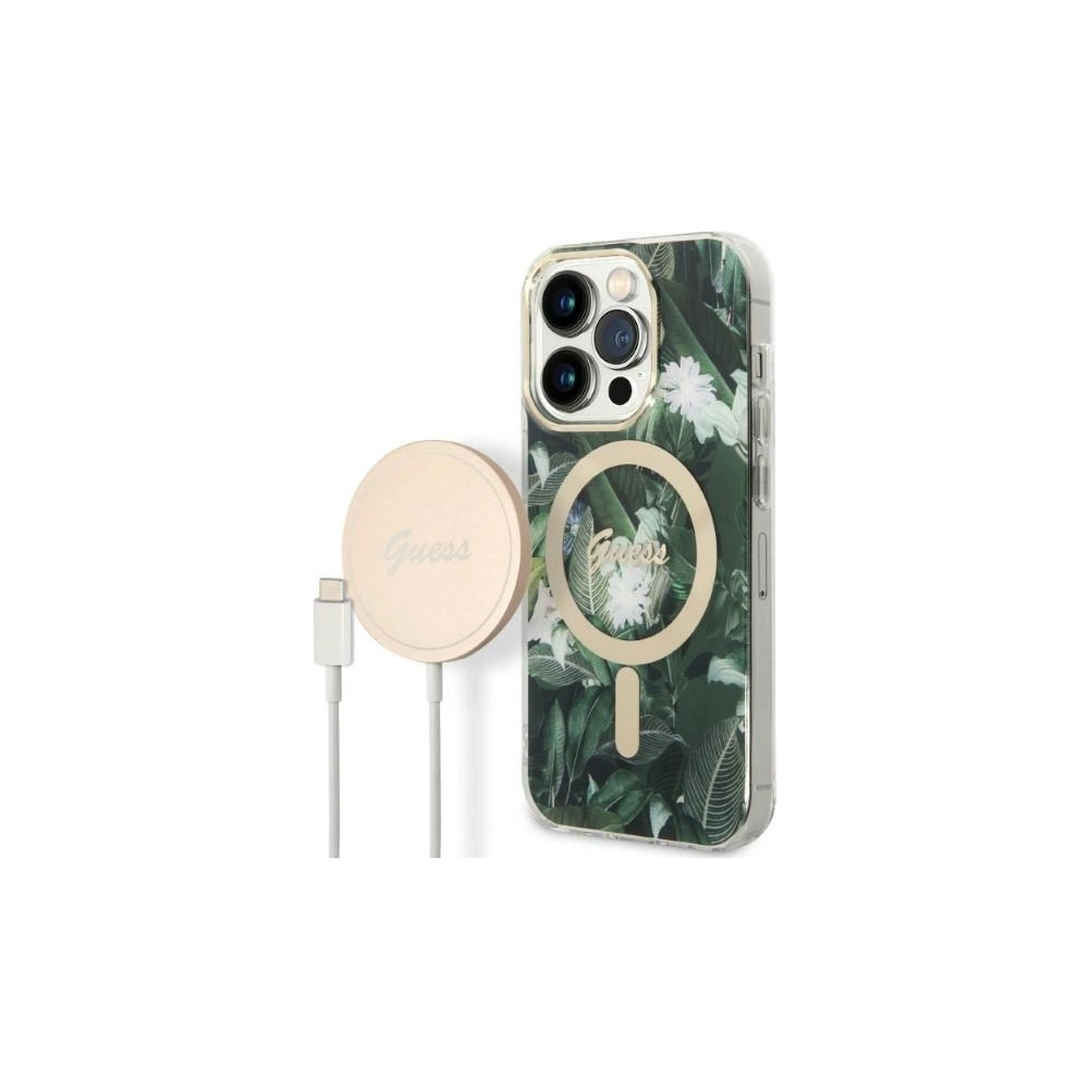Hurtownia GSM - Set Guess Case + kabelloses Ladegerät GUBPP14XHJEACSA Apple iPhone 14 Pro Max grün/hard case Jungle MagSafe - GUE2315 - {ean13} - Hurt