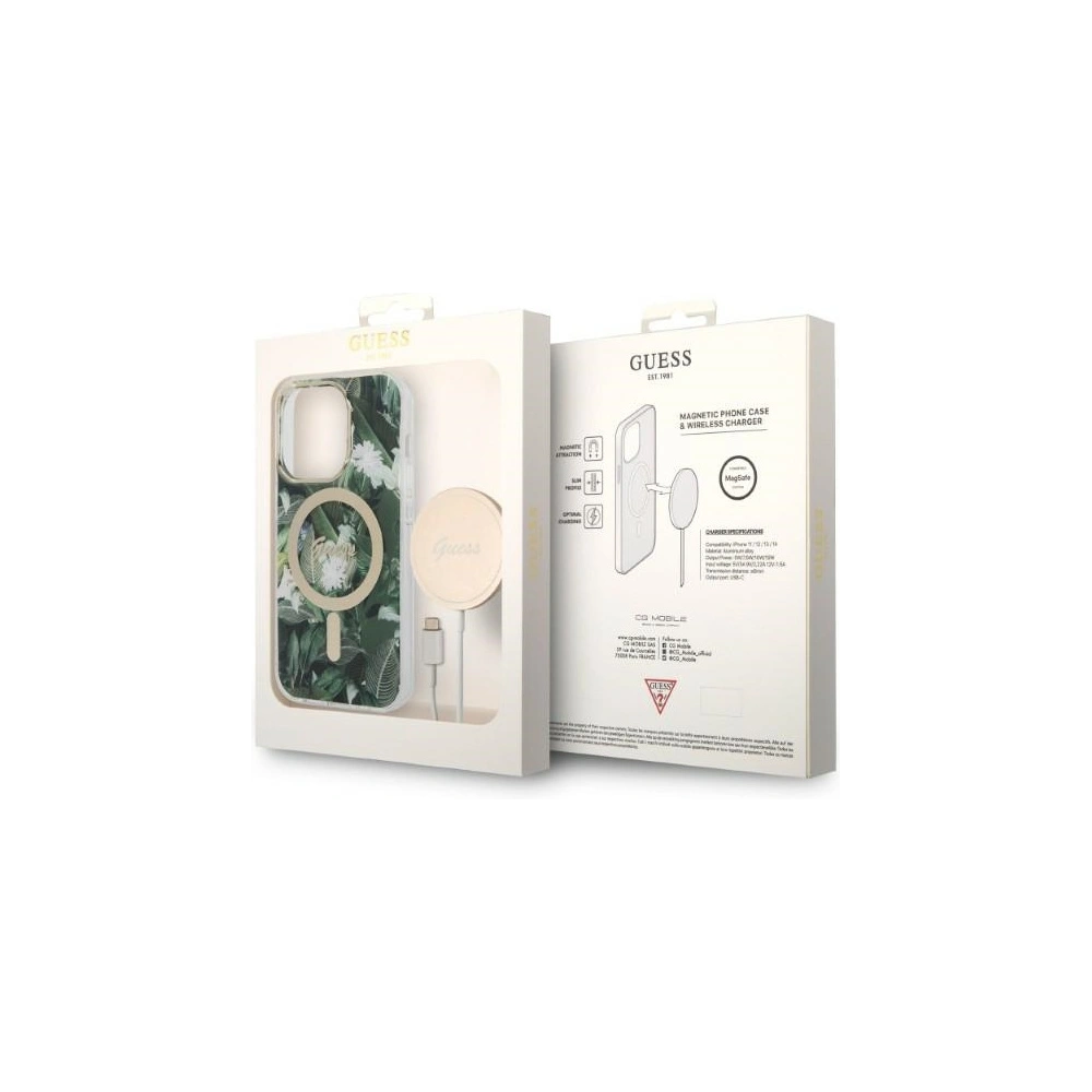 Hurtownia GSM - Set Guess husă + încărcător wireless GUBPP14XHJEACSA Apple iPhone 14 Pro Max verde/green hard case Jungle MagSafe - GUE2315 - {ean13} - Hurt