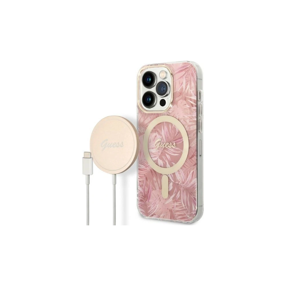 Wholesale Guess GUBPP14XHJEACSP Case + Wireless Charger Apple iPhone 14 Pro Max różowy/pink hard case Jungle MagSafe - GUE2316 - {ean13} - Hurt