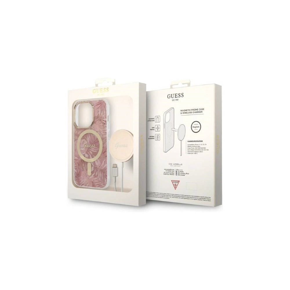 Wholesale Guess GUBPP14XHJEACSP Case + Wireless Charger Apple iPhone 14 Pro Max różowy/pink hard case Jungle MagSafe - GUE2316 - {ean13} - Hurt