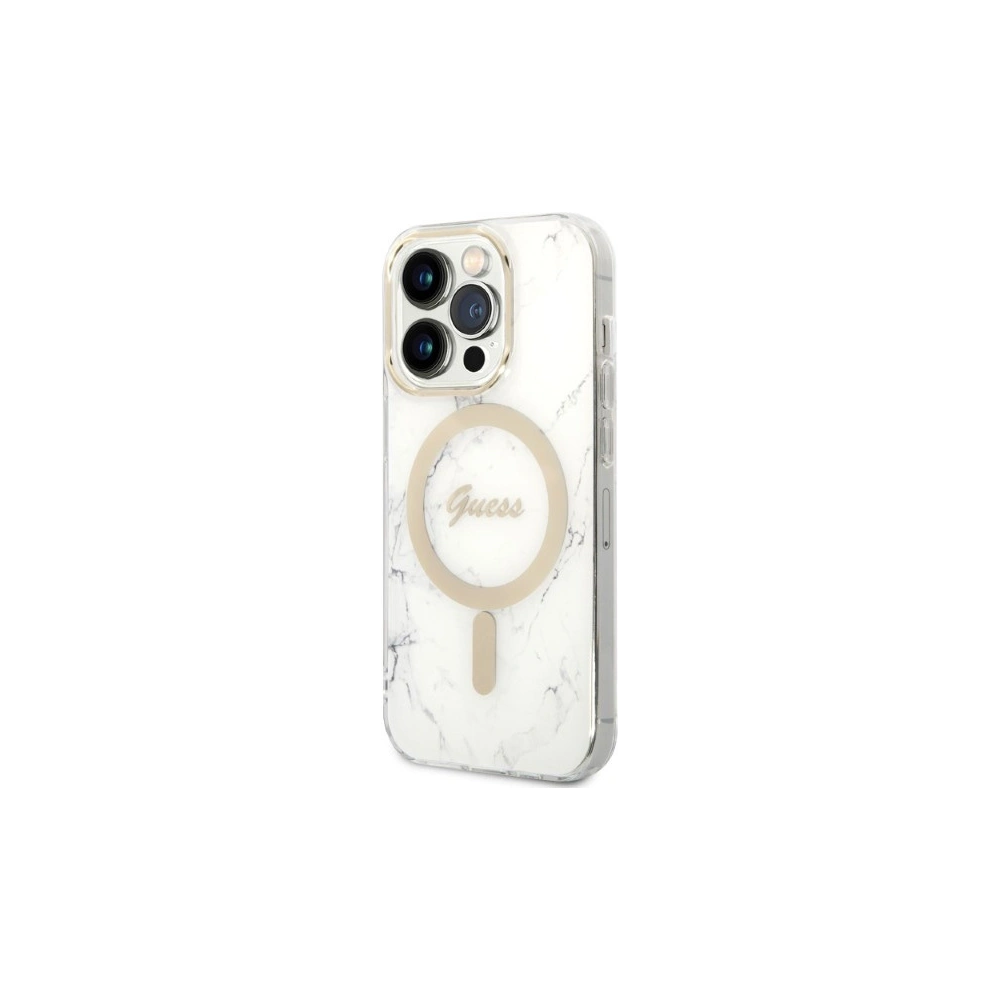 Hurtownia GSM - Set Guess husă + încărcător wireless GUBPP14XHMEACSH Apple iPhone 14 Pro Max alb/white hard case Marble MagSafe - GUE2317 - {ean13} - Hurt