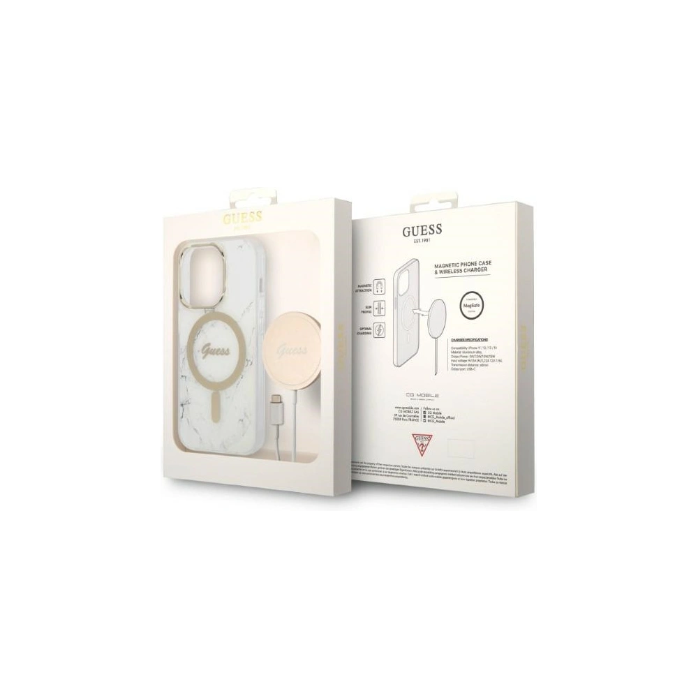 Wholesale Guess GUBPP14XHMEACSH Case + Wireless Charger Apple iPhone 14 Pro Max biały/white hard case Marble MagSafe - GUE2317 - {ean13} - Hurt