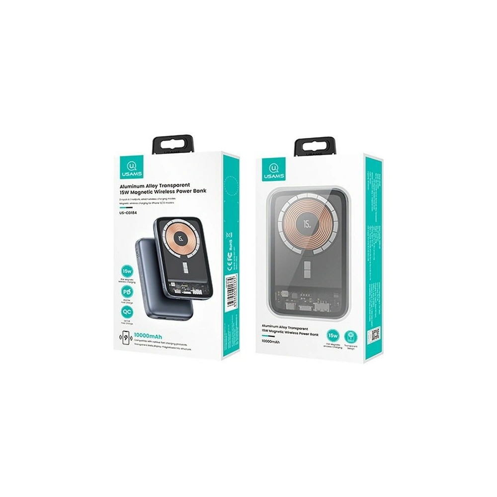 Hurtownia GSM - Powerbank USAMS PB67 10000mAh 20W QC3.0+PD Magnetic Bezdrátové rychlé nabíjení ocelový/oxidující (US-CD184) - USA816 - {ean13} - Hurt