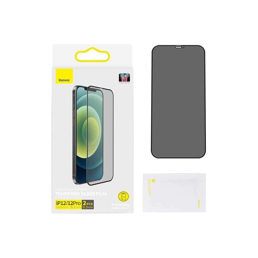 Wholesale Baseus 0,3 mm Anti Spy Glass Apple iPhone 12/12 Pro (case friendly) [2 PACK] - BSU3713 - {ean13} - Hurt