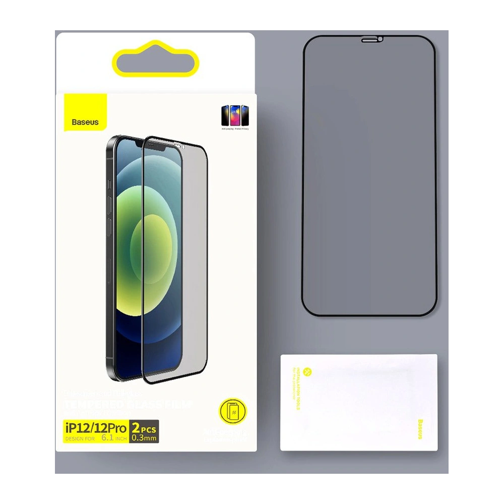 Wholesale Baseus 0,3 mm Anti Spy Glass Apple iPhone 12/12 Pro (case friendly) [2 PACK] - BSU3713 - {ean13} - Hurt