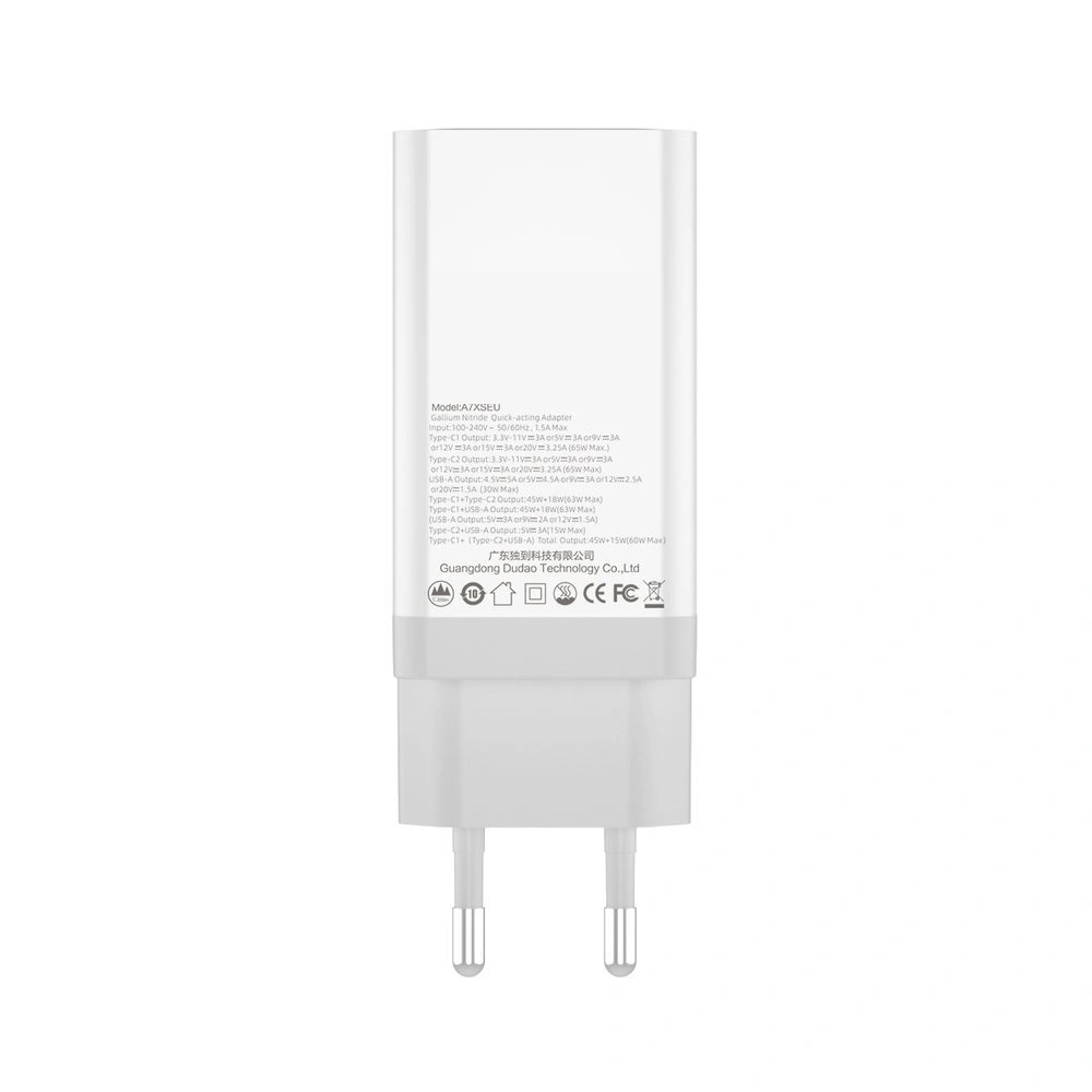 Hurtownia GSM - Încărcătorul de rețea Dudao GaN 65W USB/2xUSB-C Quick Charge Power Delivery alb (A7xs white) - DDA237 - {ean13} - Hurt