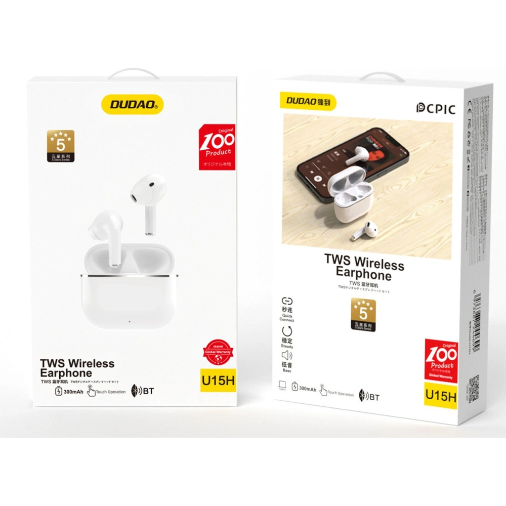 Hurtownia GSM - Bezdrátová sluchátka Dudao TWS U15H Bluetooth 5.1 bílá - DDA241 - {ean13} - Hurt
