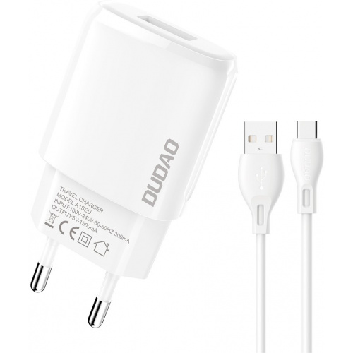 Dudao Distributor - 6973687244897 - DDA247 - Dudao USB 7.5W Wall Charger + USB/USB-C cable 1m white (A1sEUT) - B2B homescreen