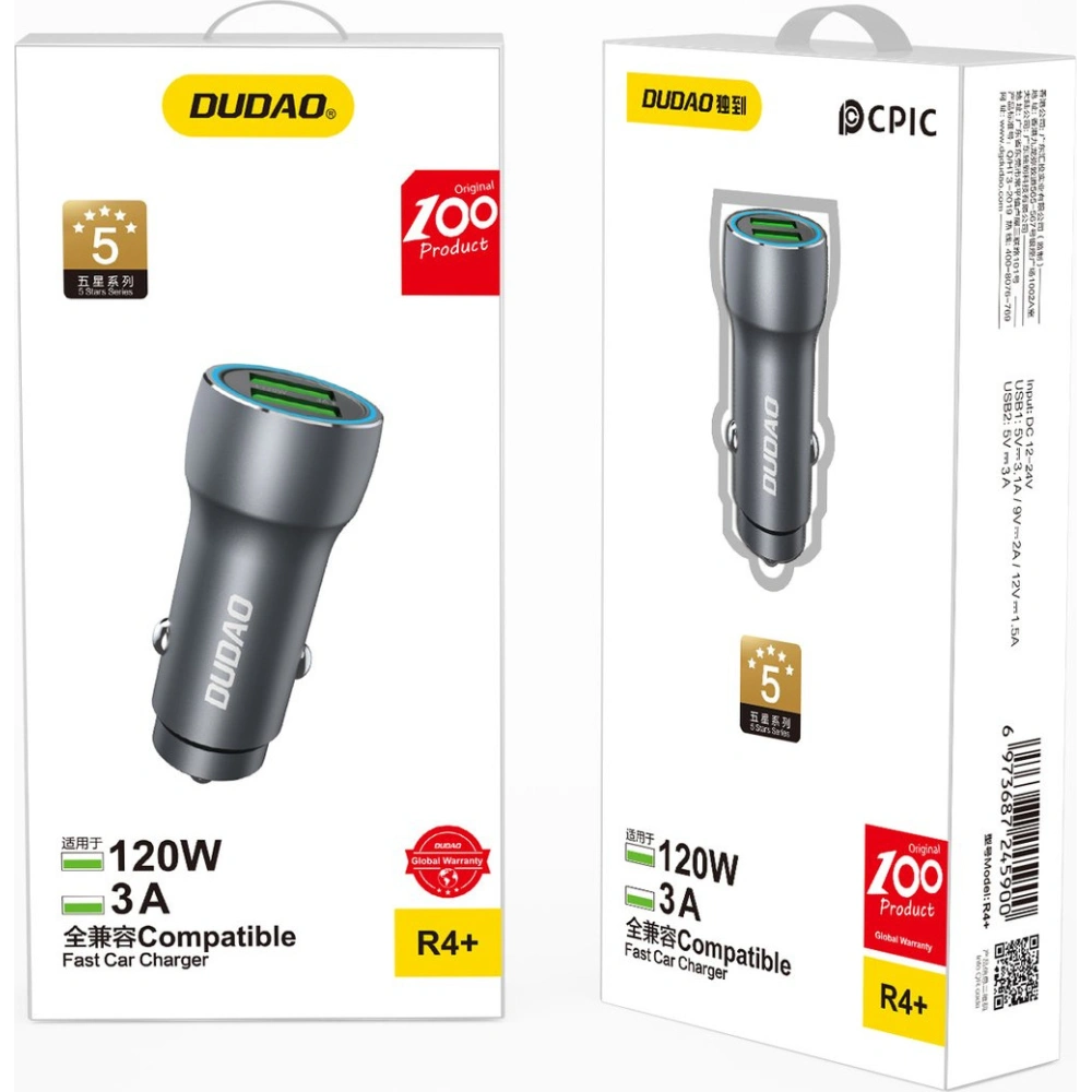 Hurtownia GSM - Încărcător auto Dudao R4+ 2xUSB 120W 3A gri - DDA250 - {ean13} - Hurt