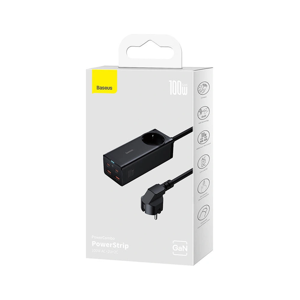 Wholesale Baseus Home Charger GaN3 Pro Desktop Powerstrip AC GaN3 Pro 2x USB + 2xUSB-C + AC, 100W (black) - BSU3716 - {ean13} - Hurt