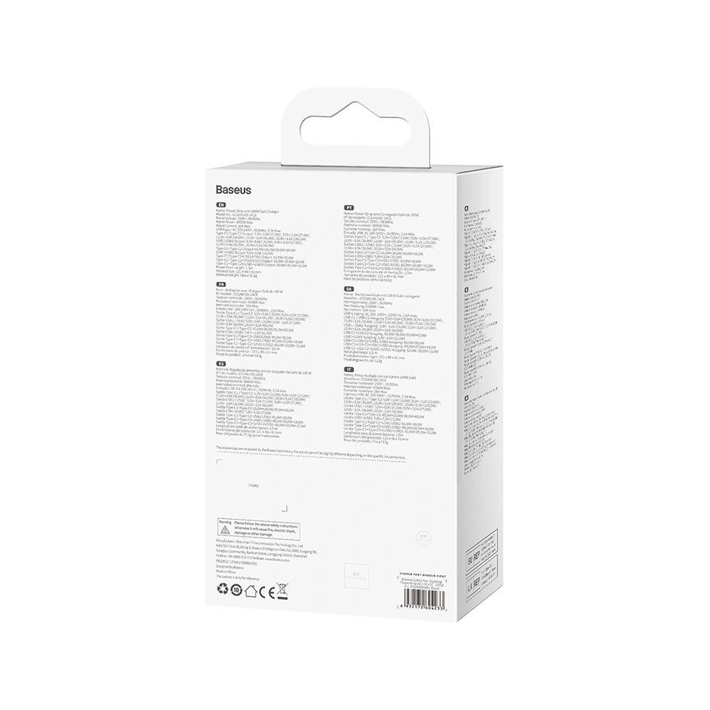 Hurtownia GSM - Încărcător de rețea / priză de alimentare Baseus GaN3 Pro 2x USB + 2xUSB-C + AC, 100W (neagră) - BSU3716 - {ean13} - Hurt
