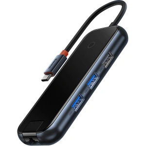 Hurtownia GSM - Hub 5w1 Baseus AcmeJoy Sorozat USB-C - 2xUSB 3.0 + USB 2.0 + USB-C PD + RJ45 (szürke) - BSU3718 - {ean13} - Hurt