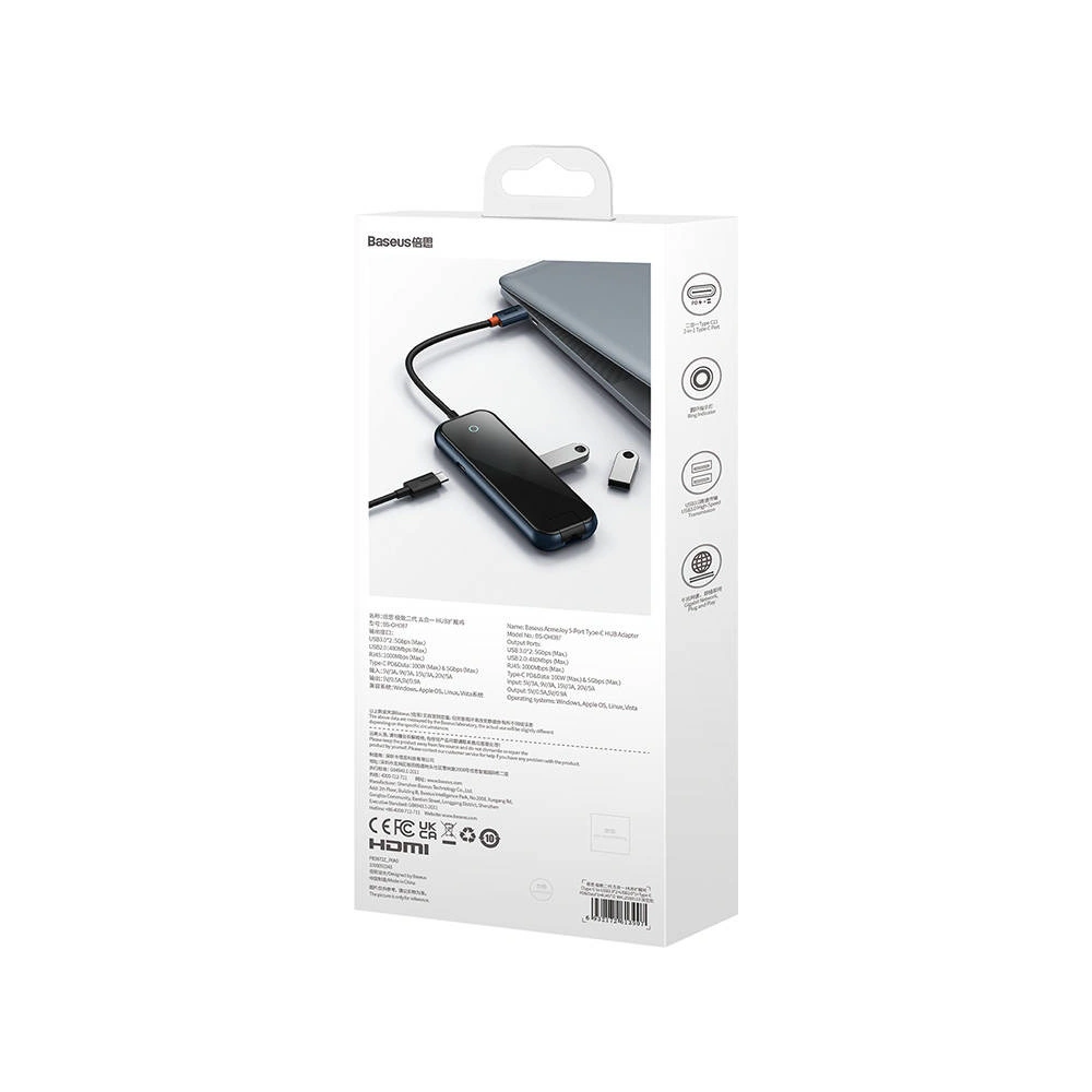 Hurtownia GSM - Hub 5in1 Baseus AcmeJoy Series USB-C - 2xUSB 3.0 + USB 2.0 + USB-C PD + RJ45 (grau) - BSU3718 - {ean13} - Hurt
