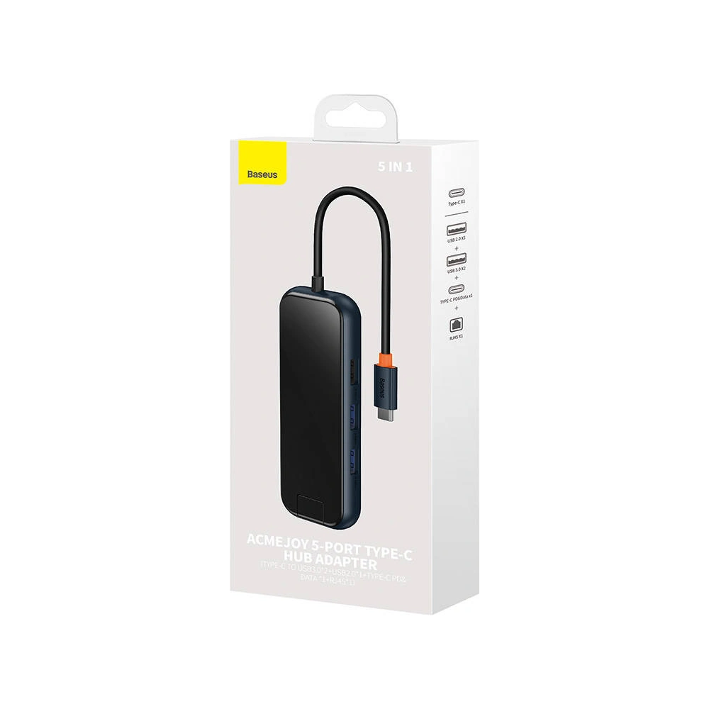 Hurtownia GSM - Hub 5in1 Baseus AcmeJoy Series USB-C - 2xUSB 3.0 + USB 2.0 + USB-C PD + RJ45 (grau) - BSU3718 - {ean13} - Hurt