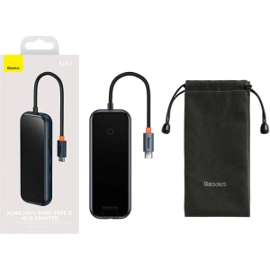 Hurtownia GSM - Hub 5w1 Baseus AcmeJoy Sorozat USB-C - 2xUSB 3.0 + USB 2.0 + USB-C PD + RJ45 (szürke) - BSU3718 - {ean13} - Hurt