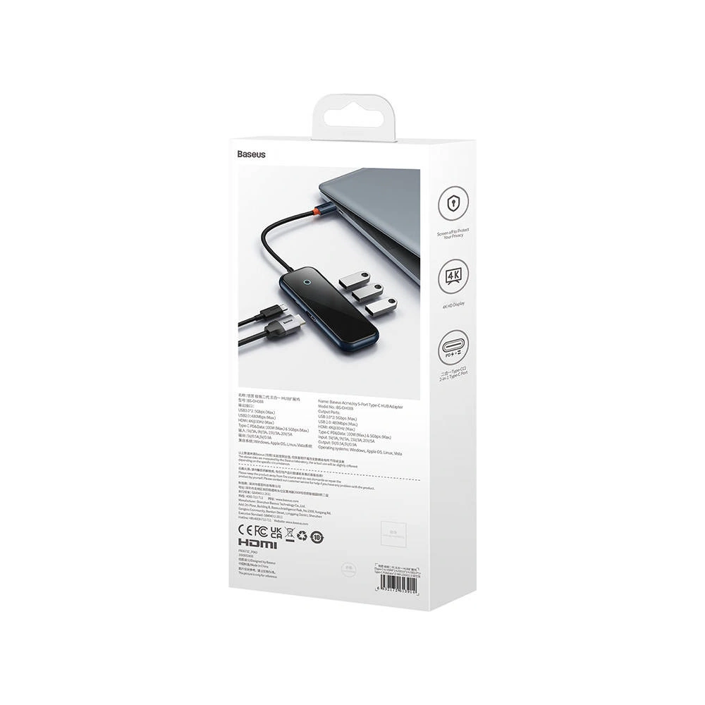 Hurtownia GSM - Hub 5in1 Baseus AcmeJoy-Serie USB-C - 2xUSB 3.0 + USB 2.0 + USB-C PD + HDMI (grau) - BSU3719 - {ean13} - Hurt