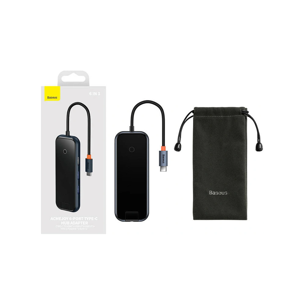 Hurtownia GSM - Hub 6w1 Baseus AcmeJoy Series USB-C - 2xUSB 3.0 + USB 2.0 + USB-C PD + HDMI + RJ45 (šedý) - BSU3720 - {ean13} - Hurt