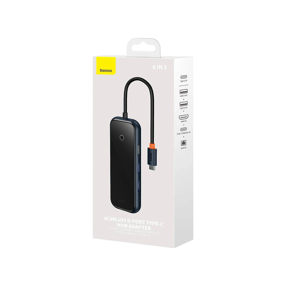 Hurtownia GSM - Hub 6w1 Baseus AcmeJoy Series USB-C - 2xUSB 3.0 + USB 2.0 + USB-C PD + HDMI + RJ45 (šedý) - BSU3720 - {ean13} - Hurt
