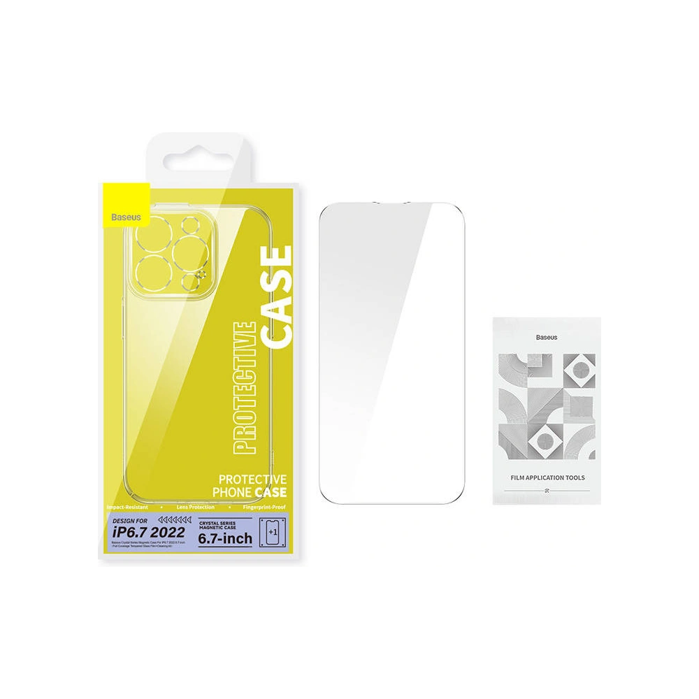 Sada pouzdra + sklo Baseus Crystal MagSafe Apple iPhone 14 Plus / 15 Plus