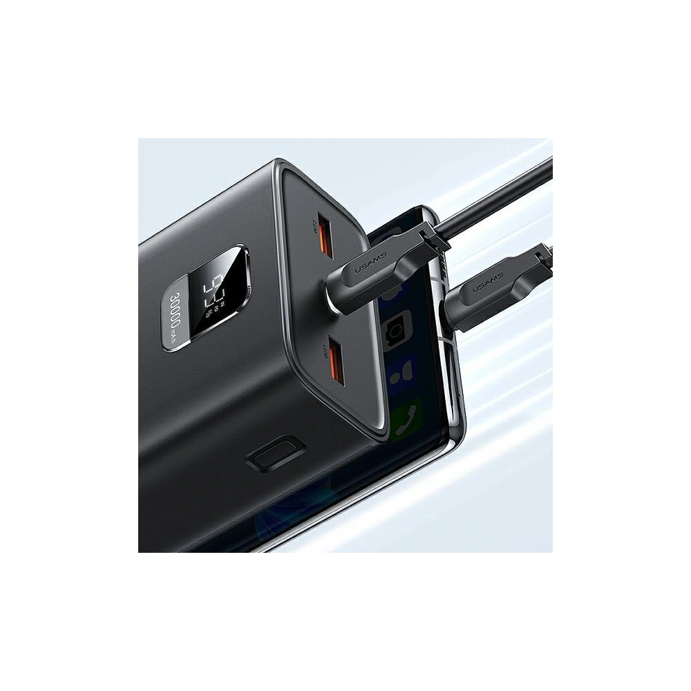 Hurtownia GSM - Powerbank USAMS PB68 30000mAh 65W QC 3.0 PD rychlé nabíjení + kabel USB-C/USB-C 100W černý (US-CD185) - USA817 - {ean13} - Hurt