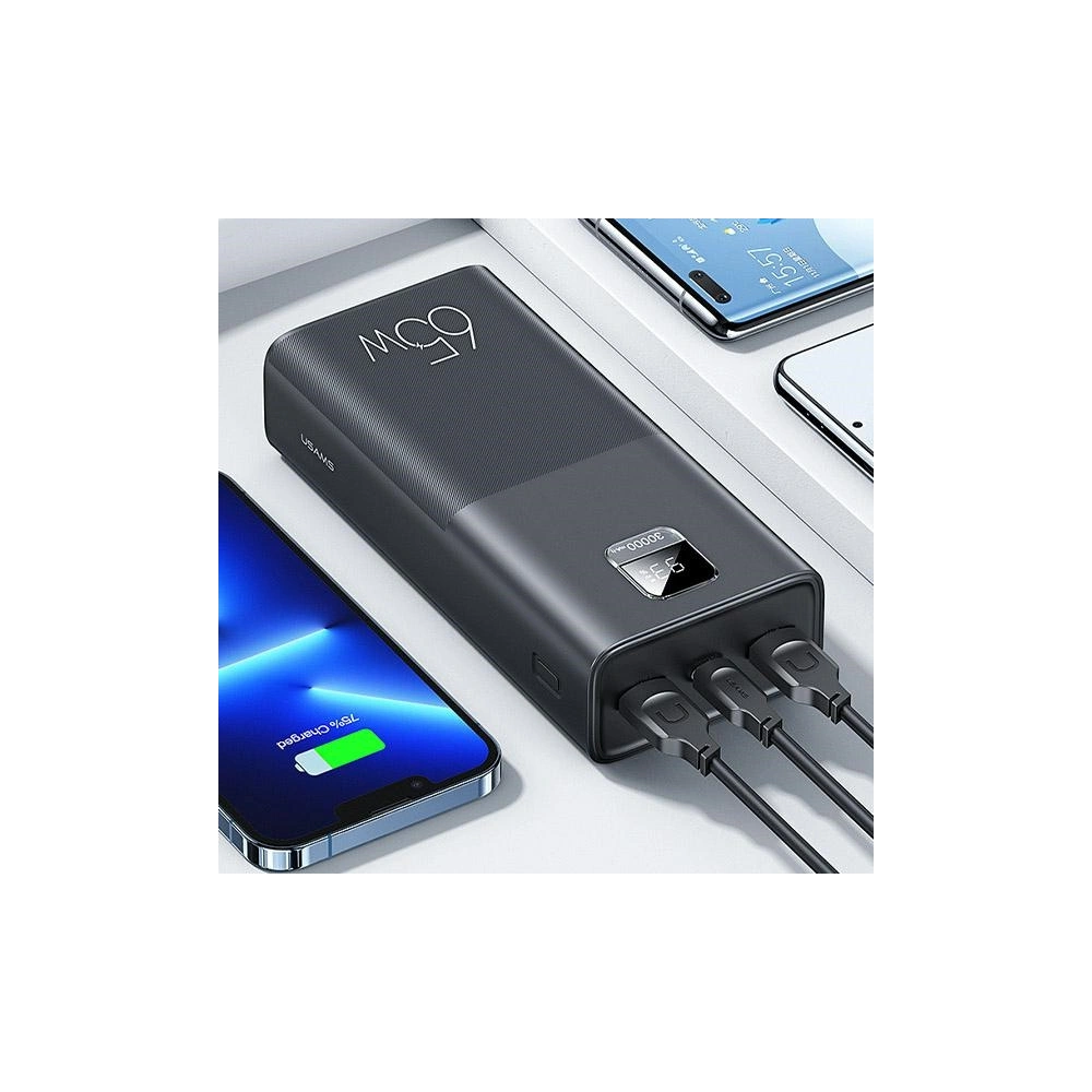 Hurtownia GSM - Powerbank USAMS PB68 30000mAh 65W QC 3.0 PD rychlé nabíjení + kabel USB-C/USB-C 100W černý (US-CD185) - USA817 - {ean13} - Hurt