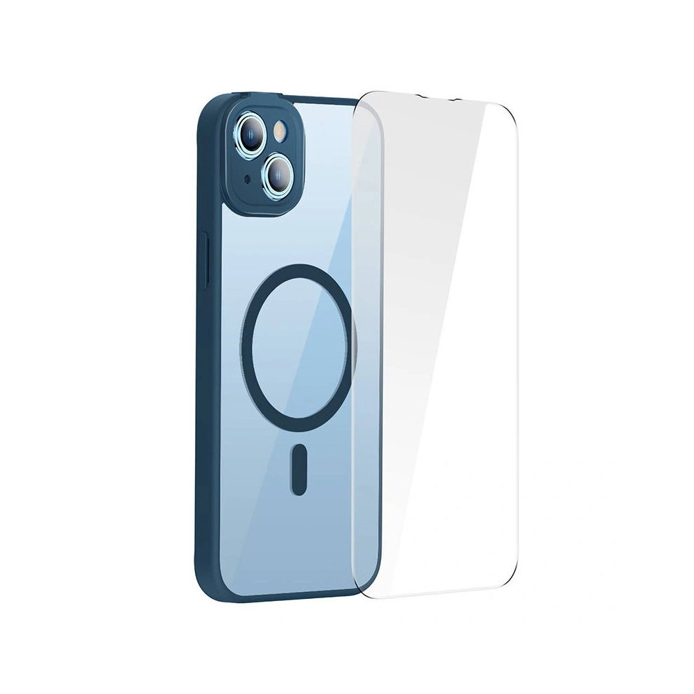 Hurtownia GSM - Sada pouzdro + sklo Baseus Frame MagSafe Apple iPhone 14 Plus / 15 Plus (modrá) - BSU3801 - {ean13} - Hurt