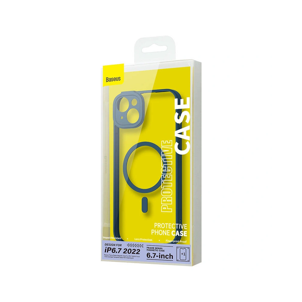 Hurtownia GSM - Sada pouzdro + sklo Baseus Frame MagSafe Apple iPhone 14 Plus / 15 Plus (modrá) - BSU3801 - {ean13} - Hurt