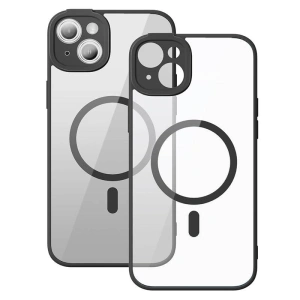 Set husă + sticlă Baseus Frame MagSafe Apple iPhone 14 Plus / 15 Plus (negru)