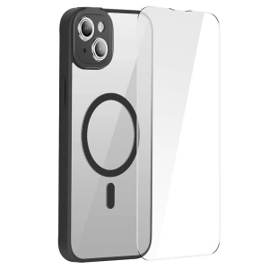 Set husă + sticlă Baseus Frame MagSafe Apple iPhone 14 Plus / 15 Plus (negru)