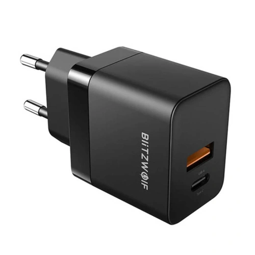Ładowarka sieciowa Blitzwolf BW-S21 GaN 35W, USB + USB-C (czarna)