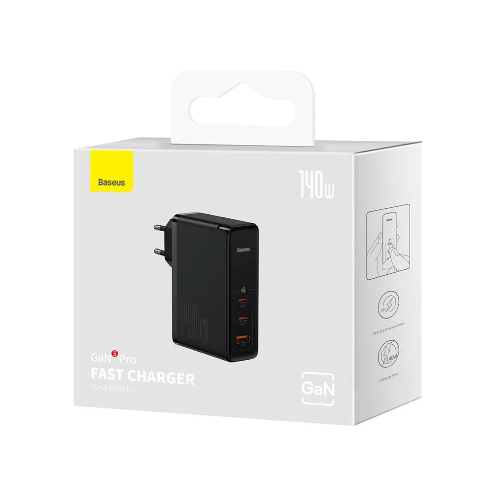 Hurtownia GSM - Ładowarka sieciowa Baseus GaN5 Pro 2xUSB-C + USB, 140W (czarna) - BSU3807 - {ean13} - Hurt
