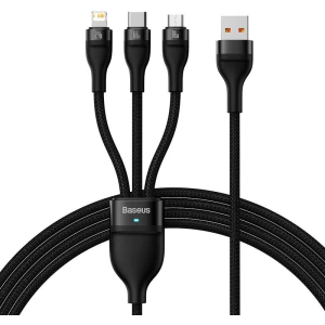 Hurtownia GSM - USB kábel 3w1 Baseus Flash II, USB-C + micro USB + Lightning, 66W, 1.2m (fekete) - BSU3810 - {ean13} - Hurt