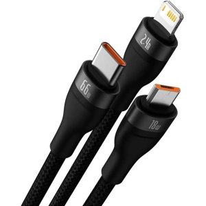 Hurtownia GSM - USB kábel 3w1 Baseus Flash II, USB-C + micro USB + Lightning, 66W, 1.2m (fekete) - BSU3810 - {ean13} - Hurt