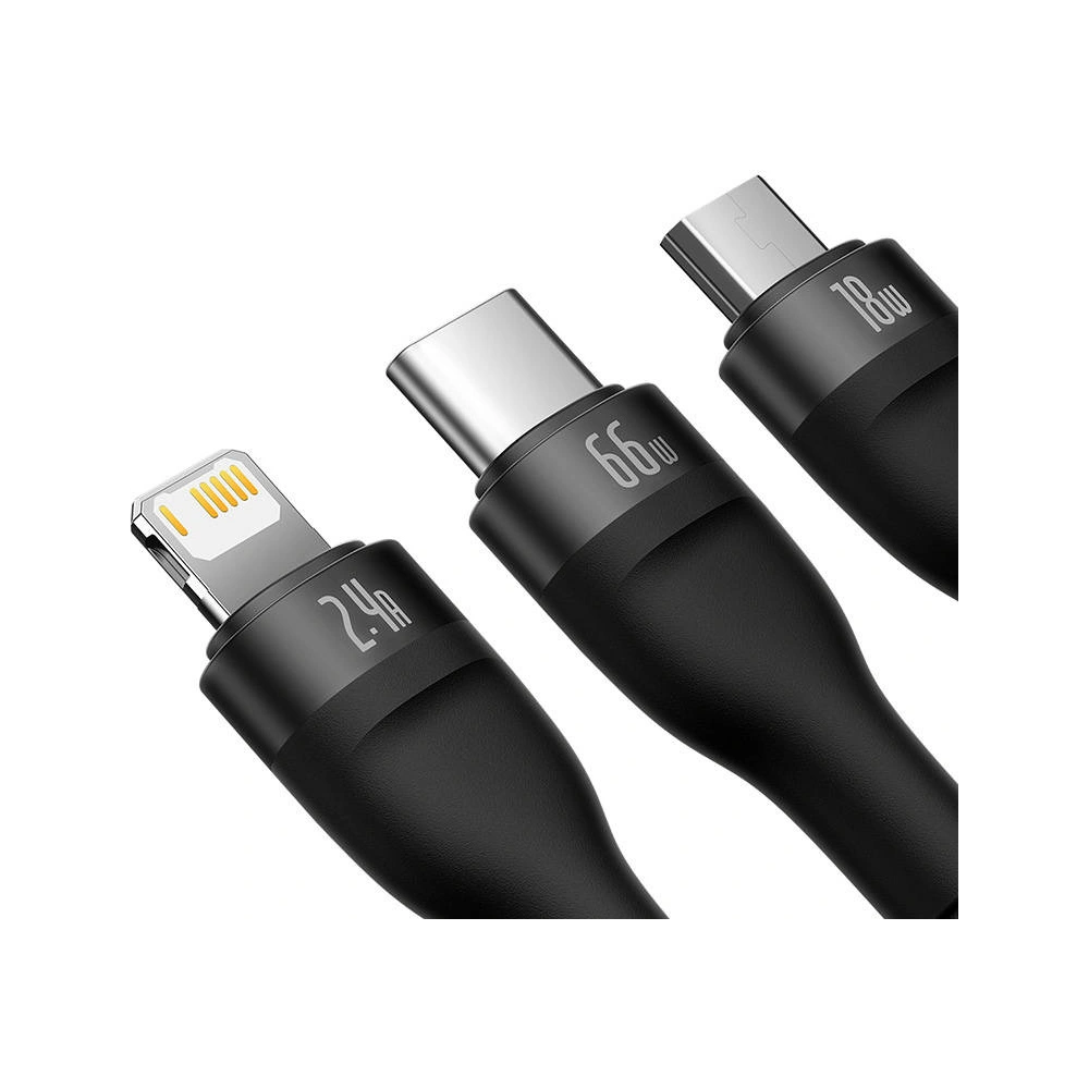 Hurtownia GSM - USB kábel 3w1 Baseus Flash II, USB-C + micro USB + Lightning, 66W, 1.2m (fekete) - BSU3810 - {ean13} - Hurt