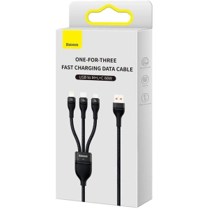 Hurtownia GSM - USB kábel 3w1 Baseus Flash II, USB-C + micro USB + Lightning, 66W, 1.2m (fekete) - BSU3810 - {ean13} - Hurt