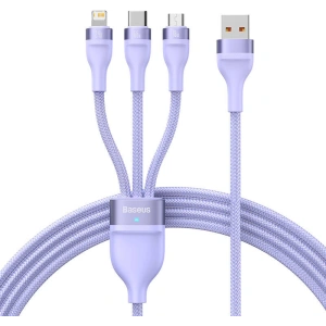 Hurtownia GSM - USB kábel 3w1 Baseus Flash II, USB-C + micro USB + Lightning, 66W, 1.2m (lila) - BSU3811 - {ean13} - Hurt