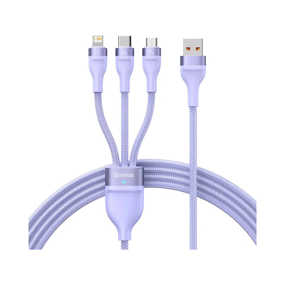 Hurtownia GSM - Cablul USB 3w1 Baseus Flash II, USB-C + micro USB + Lightning, 66W, 1.2m (mov) - BSU3811 - {ean13} - Hurt