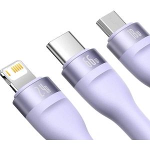 Hurtownia GSM - USB kábel 3w1 Baseus Flash II, USB-C + micro USB + Lightning, 66W, 1.2m (lila) - BSU3811 - {ean13} - Hurt