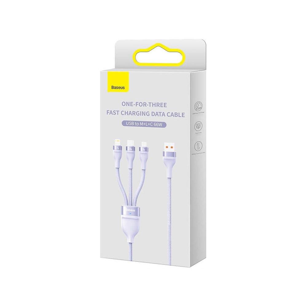 Hurtownia GSM - Cablul USB 3w1 Baseus Flash II, USB-C + micro USB + Lightning, 66W, 1.2m (mov) - BSU3811 - {ean13} - Hurt