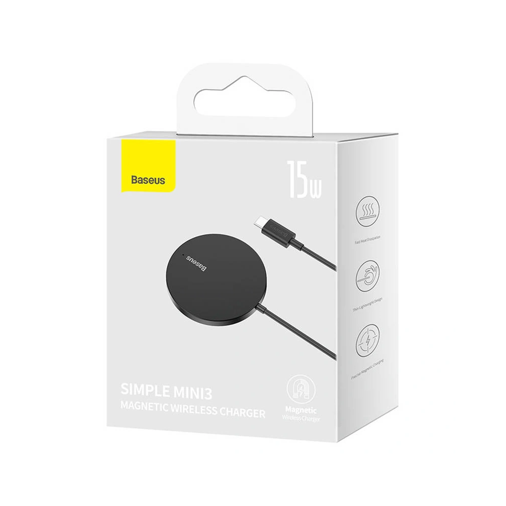 Hurtownia GSM - Vezeték nélküli töltő Baseus Simple Mini3 MagSafe 15W (fekete) - BSU3812 - {ean13} - Hurt