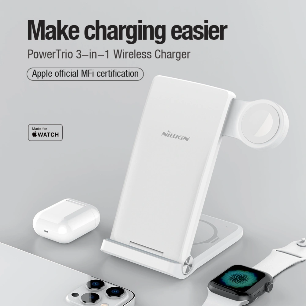 Hurtownia GSM - Bezdrátová nabíječka Nillkin Wireless Charging Powertrio 3in1 MFI + adaptér Apple Watch - NLK877 - {ean13} - Hurt